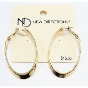 New Directions Gold Elongated Oval Hoop Earrings NWT 2”